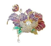 Purple Flower Brooches for Women,Vintage Gold Floral Brooch Pin Large Pearl Rhinestone Brooch Decorative Pins,Aesthetic Prom Petal Jewelry Pins, L, Metal, no gemstone