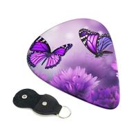 Purple Flower Butterflies 6 Pack Guitar Picks With Holder, Personalized Guitar Plectrums Non-Slip Portable Ukulele Bass Picks 0.46mm For Acoustic Guitar Lovers Gifts