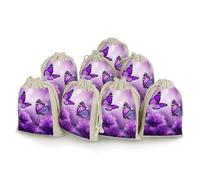 Purple Flower Butterflies 8 PCS Muslin Bags with Drawstring Sachet Bags Empty Small Cotton Drawstring Bag Muslin Reusable & Washable Cotton Bag for Herb Spice Candy Soap Jewelry Wedding Gift Pouches