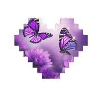 Purple Flower Butterflies Building Brick Block Puzzle Heart Shaped, Personalized Picture Puzzles Photo Jigsaw Puzzles for Adults 3D Micro Building Blocks for Home Decor Bricks Set