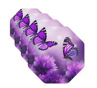 Purple Flower Butterflies Coasters for Drinks Set of 4 Non-slip Leather Coaster Heat Resistant Drink Coaster for Tabletop Protection Absorbent Cup Mat for Coffee Table Decor Octagon