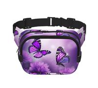 Purple Flower Butterflies Fanny Pack Adjustable Crossbody Bag Large Waist Bag Travel Belt Bag Unisex Bum Bag