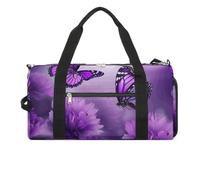 Purple Flower Butterflies Gym Bag Travel Duffel Bags for Men Women Large Weekender Bags Carry On Overnight Duffle Bag with Shoe Compartment for Workout, style, One Size