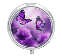 Purple Flower Butterflies Pill Case Travel Pill Container Mini Travel Medicine Tablet Vitamin Holder Organizer Medicine Cod Liver Oil Storage