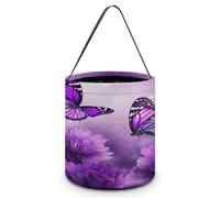 Purple Flower Butterflies Printing Candy Basket Halloween Trick Or Treat Bags Gift Bucket For Halloween Party Or Daily Supplies, Style, One Size