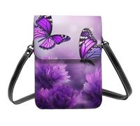 Purple Flower Butterflies Small Crossbody Bags For Women Cell Phone Purse Pu Leather Wallet Bag With Shoulder Strap
