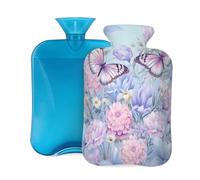 Purple Flower Butterfly Hot Water Bottle with Cover, 2L PVC Hot Water Bag with Soft Cover, Reusable Heating Pad for Pain Relief Warm Hands Waist Abdomen Feet & Bed