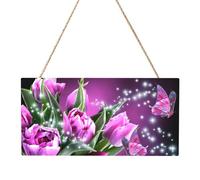 Purple Flower Butterfly Rectangular MDF Wood Plaque Wall Art with Full Print and Hanging Rope for Home Wall Decor, Farmhouse Sign for Door, Window or Wall (Multiple Sizes)