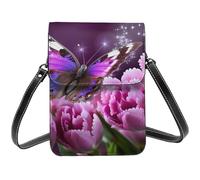 Purple Flower Butterfly2 Small Crossbody Bags For Women Cell Phone Purse Pu Leather Wallet Bag With Shoulder Strap
