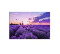 Purple Flower Canvas Wall Art Lavender Field Paintings Nature Floral Landscape Picture Prints for Living Room Decor12x18inch(30x45cm)