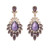 Purple flower drop earrings in a retro and luxurious style, featuring round diamonds and droplet-shaped silver pins. This is a French court-style, elegant and niche high-end accessory