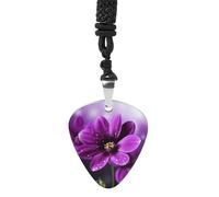 Purple Flower Guitar Pick Necklace Exquisite Titanium Steel Personalized Necklaces Cool Pendant Necklaces Fashion Guitar Pick Holder Necklace Unique Gifts for Adult