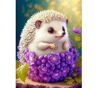 Purple Flower Hedgehog 60 Piece Jigsaw Puzzles for Adults, Fun jigsaw puzzles 60 pieces, Challenging Puzzle Perfect for Game Nights, Finished Puzzle Size is 40x28cm