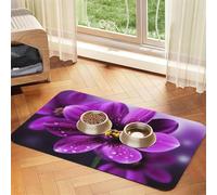 Purple Flower Pet Feeding Mat Absorbent Pu Leather Dog Cat Food Mats Contain Spills Protects Floors, Anti-Slip Rubber Backing Dog Bowl Mats Easy Clean Pet Placemats 40x60cm