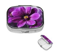 Purple Flower Pill Box 2 Compartment Medicine Pill Organizer Square Pill Case for Purse & Pocket Travel Pillbox Portable Metal Medicine Vitamin Fish Oil Organizer Unique Gift