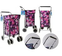 Purple Flower Premium 6 Wheel Shopping Trolley with Adjustable Handle Grocery Bag
