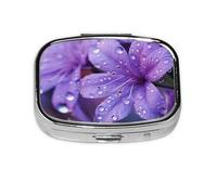 Purple Flower Print Pill Box, 2 Large Compartmensts to Moistureproof Portable Pill Box Organiser for Travel
