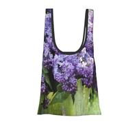 Purple Flower Print Reusable, Foldable,Washable Grocery Bags Foldable in A Pouch Eco Tote Shopping Bag,Daily Shopping Loading