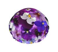 Purple Flower Print Shower Cap For Women Lightweight Reusable Softdouble Waterproof Layers Leakproof.