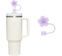Purple Flower Straw Cover for Stanley 40&30 Oz Cup, 8-10mm Silicone Straw Covers Cap for Stanley Cup Accessories, Cute Straw Topper for Tumblers, Straw Cap Stopper for Reusable Straws Tip Lids