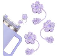 Purple Flower Straw Covers for Stanley Cup Accessories, Silicone Straw Topper for Stanley Cup 30&40oz, 10mm 0.4in Cherry Blossom Straws Cover Cap for Reusable Straws Tips Lids - 3 Pack