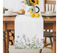 Purple Flower Table Runner 13x60 Inches Long Spring Pink Lavender Floral Botanical Pastoral Cotton Linen Table Runner Burlap Style for Dinner Table Party Decor Tabletop Decorations