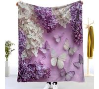 Purple Flower Throw Blanket 70 x 100 cm Butterfly Flannel Fluffy Fleece Blanket Soft Lightweight Warm Blankets and Throws for Bed Sofa and Couch a-0378
