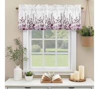 Purple Flower Valances for Windows, Dragonfly Leaf Bud Ink Style Plant Nature Rod Pocket Valance Short Window Treatments Curtains for Kitchen Bathroom Bedroom Decor, 60 x 14 Inches