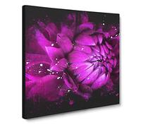 Purple Flower Vol.1 Paint Splash Canvas Print | Gallery Wrapped 30mm Frame Wall Art | 14x14 inches | Ready to Hang | Modern Floral Picture | Living Room Bedroom Lounge Office