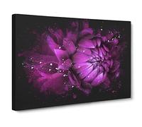 Purple Flower Vol.1 Paint Splash Canvas Print | Gallery Wrapped 30mm Frame Wall Art | 20x14 inches | Ready to Hang | Modern Floral Picture | Living Room Bedroom Lounge Office