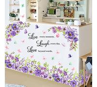 Purple Flower Wall Stickers Live Laugh Love Art Decals Flower Vine Butterfly Wall Sticker Inspirational Wall Decals Peel and Stick Garden Floral Wall Stickers for Living Room Kids Baby Bedroom Decor