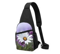 Purple Flower White Flower Printed Sling Backpacks Casual Crossbody Shoulder Bag Chest Pack for Men Women
