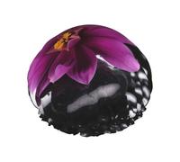 Purple Flower With Black Stone Shower Cap For Women Reusable Double Layers Bathing Bath Cap Hair Caps Waterproof Elastic Band Ladies Spa Salon Shower Hat Hair Caps