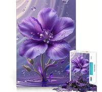 Purple Flower with Water Droplets Hard Jigsaw Puzzle for Adults 1000 Pieces Smart Game Home Enjoy Image Assembly Festive Gift (38x26cm)