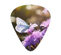 Purple flowers and butterfliesGuitar Picks, 12-Piece Pattern Set, Three Different Thicknesses for Acoustic Electric Guitar and Other Instruments