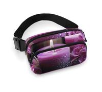 Purple Flowers And Candles Fanny Pack for Women Men Waist Bag Belt Bag Adjustable Casual Bag for Travel Sports Hiking, white, 7.9x5.1inches