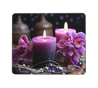 Purple Flowers and Candles Mouse Pad with Stitched Edge, Comfortable Mouse Pads with Non-Slip Rubber Base Gaming Mouse Mat Washable Mousepads Computers Laptop Desk Accessories for Office 10 x 12 inch