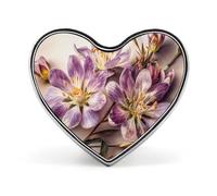 Purple Flowers Badges Heart with Button Design, Personalized Picture Pin Brooches, Heart Badge Holders for Decorate Hat Shirt Clothing Bag Accessories