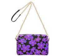 Purple Flowers Black Colored Pencil Art Small Crossbody Bags For Women Vegan Leather Womens Cross Body Purse Bags Zip Woman Shoulder Handbags