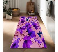 Purple Flowers Butterflies Runner Rug for Entryway 50 x 140 cm Long Carpet, Watercolor Style Rug Runners Bedroom Floor - Washable Non Shedding Carpets for Hallway Entryway Kitchen