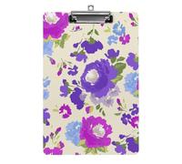 Purple Flowers Clipboard Standard A4 Letter Size Clip Boards for School Office Restaurants