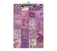 Purple Flowers Collage Clipboard, A4 Acrylic Clipboard with Hanging Hole, Ultra-Light Clip Board - Holds 100 Sheets, Shatterproof Document Holder for Office, 12.5" X 8.5"