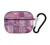 Purple Flowers Collage for Airpod Pro Case Cover Hard Shell Full Drop Protection Cover with Keychain Compatible with AirPod Pro 2nd/1st Generation, Front LED Visible,Black