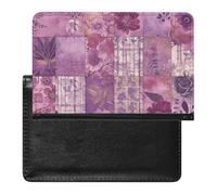 Purple Flowers Collage Passport Holder with 3 Card Slots, Portable PU Leather Travel Wallet, Slim Protective Cover for Passport, ID, Credit Cards