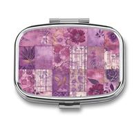 Purple Flowers Collage Pill Box 2 Compartment - Small Metal Medicine Organizer Portable Pill Case for Purse Pocket Travel Vitamin Organizer for Men Women, BPA-Free