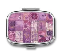Purple Flowers Collage Pill Box Pill Case Cute Pill Organizer Pill Holder Medicine Pill Organizer Pill Container Daily Pill Organizer Small Pill Box Pill Case for Purse Pocket