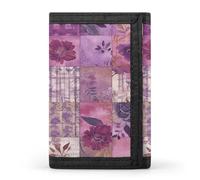 Purple Flowers Collage Trifold Wallet Front Pocket,Small Wallets for Men And Women,Slim Wallet with Zipper Pocket