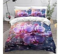 Purple Flowers Duvet Cover Double Orchids Bedding Set 3D Print Soft Microfiber Quilt Covers 200x200 cm with Zipper Closure and 2 Pillowcases 50x75 cm for Adults C.262