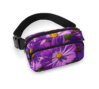 Purple Flowers Fanny Pack for Women Men Waist Bag Belt Bag Adjustable Casual Bag for Travel Sports Hiking, white, 7.9x5.1inches