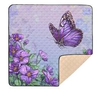 Purple Flowers Floral Butterflies Spring Cute Foldable Baby Gym & Activity Mat for Floor 1-Piecing Playroom Activity Mat for Babies Infants Toddlers, 50'' x 50''